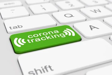 3d render of a keyboard with a green key - corona tracking 스톡 일러스트