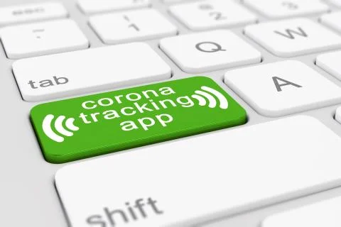3d render of a keyboard with a green key - corona tracking app 스톡 일러스트