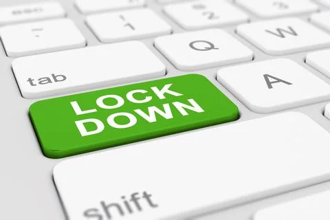 3d render of a keyboard with a green key - lockdown Stock Illustration