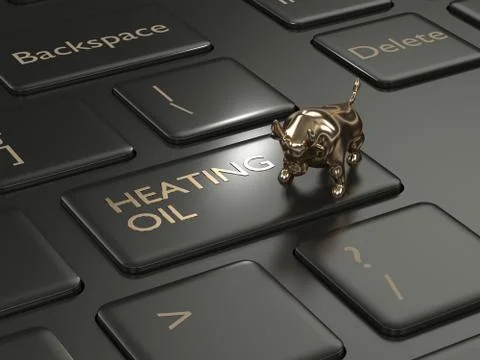 3d render of keyboard with heating oil button and bull Stockfoto's