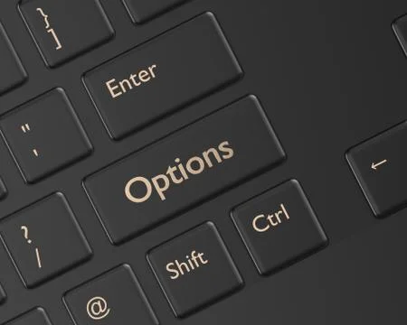3d render of keyboard with options button Stock Photos