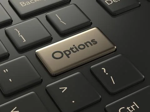 3d render of keyboard with options button Stock Photos