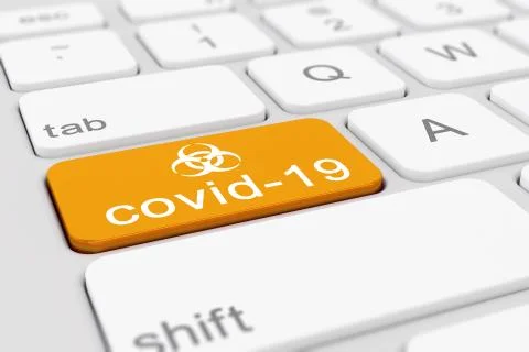 3d render of a keyboard with an orange key - covid-19 스톡 일러스트