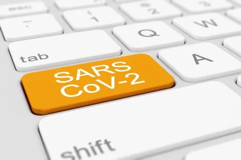 3d render of a keyboard with an orange key - SARS-CoV-2 Stock Illustration