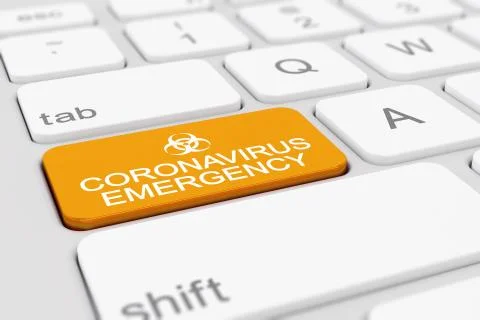 3d render of a keyboard with a orange key - coronavirus emergency Stock Illustration