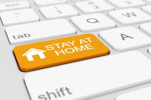 3d render of a keyboard with a orange key - stay at home 스톡 일러스트