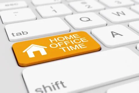 3d render of a keyboard with a orange key - home office time Stock Illustration