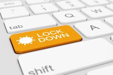 3d render of a keyboard with a orange key - lockdown 스톡 일러스트