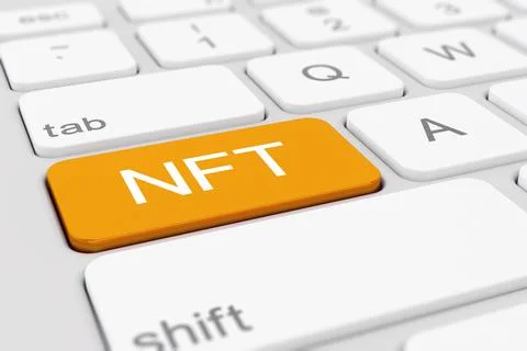 3d render of a keyboard with orange NFT button. Stock Illustration
