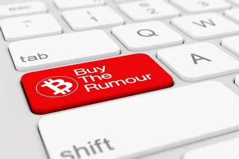 3d render of a keyboard with red buy the rumour button. Stock Illustration