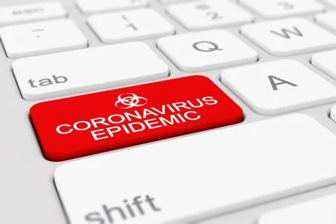 3d render of a keyboard with a red key - coronavirus epidemic 스톡 일러스트