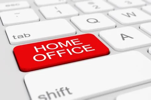 3d render of a keyboard with a red key - home office Stockillustratie