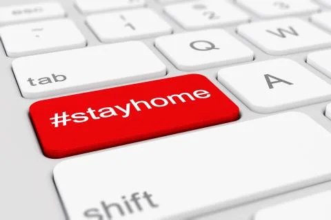 3d render of a keyboard with a red key - hashtag stay home Stock Illustration