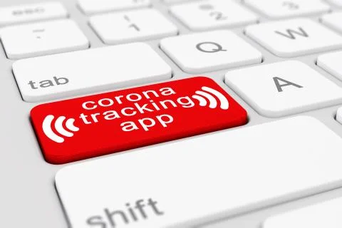 3d render of a keyboard with a red key - corona tracking app Stock Illustration