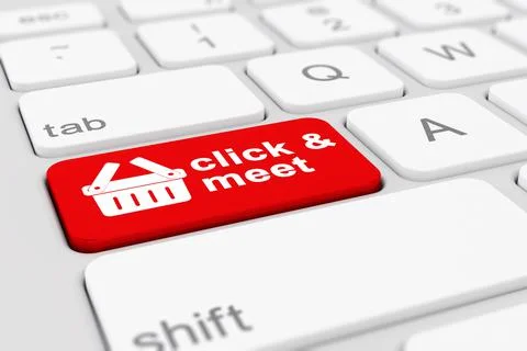 3d render of a keyboard with a red key - click and meet Stock Illustration