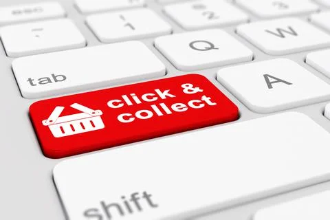3d render of a keyboard with a red key - click and collect Stock Illustration