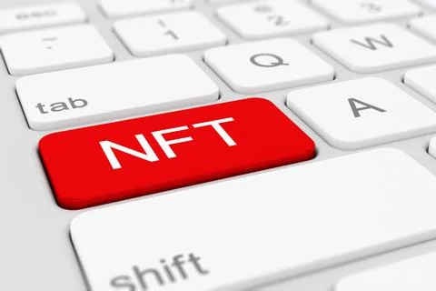 3d render of a keyboard with red NFT button. Stock Illustration