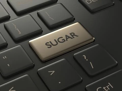 3d render of keyboard with sugar button Stockfoto's
