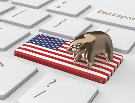 3d render of keyboard with usa flag key and bear Stock Photos