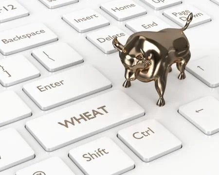 3d render of keyboard with wheat key and bull 스톡 사진