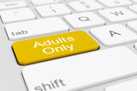 3d render of a keyboard with yellow only for adults button. 스톡 일러스트