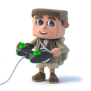 3d render of a kid explorer playing a videogame. 스톡 일러스트
