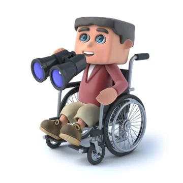 3d render of a kid in a wheelchair looking through binoculars Stock Illustration