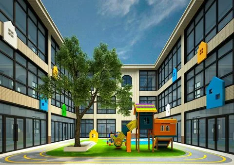 3d render of kindergarten kids school Stock Illustration