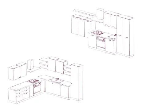 3D render of a kitchen in the iskiza style. Stock Illustration