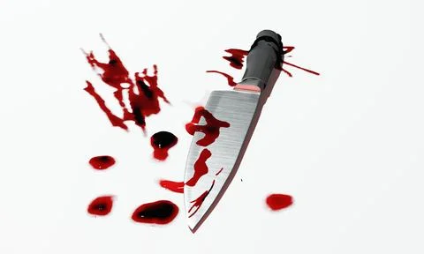 3d render of kitchen knife with blood stain for crime scene or domestic vio.. Stock Illustration