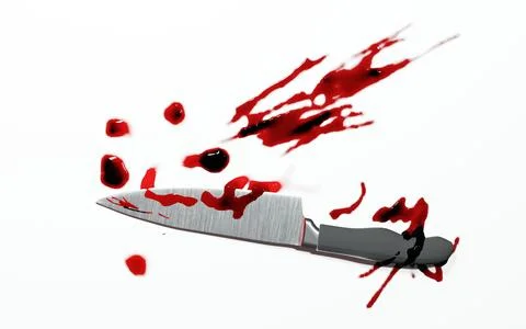 3d render of kitchen knife with blood stain for crime scene or domestic vio.. Illustrazione stock
