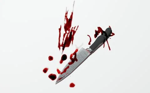 3d render of kitchen knife with blood stain for crime scene or domestic vio.. Stock Illustration
