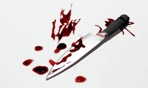3d render of kitchen knife with blood stain for crime scene or domestic vi... Stock Photos