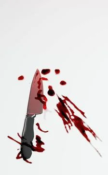3d render of kitchen knife with blood stain for crime scene or domestic vi... Stock Photos
