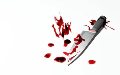3d render of kitchen knife with blood stain for crime scene or domestic vi... Stock Photos