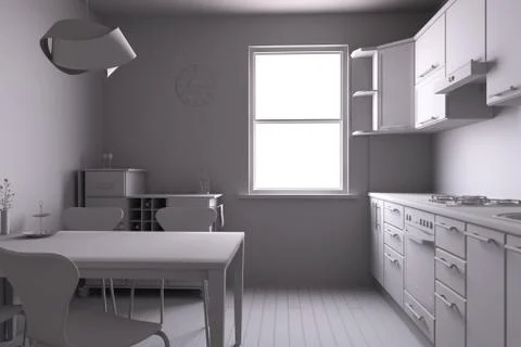 3d render of a kitchen with some equipments 스톡 일러스트