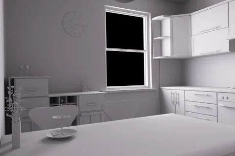 3D render of a kitchen with some equipments Illustrazione stock