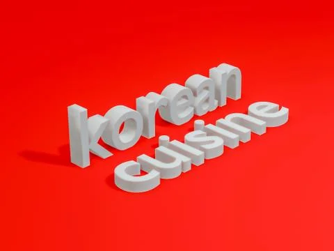 3d render of korean cuisine text on red background Ilustración de archivo