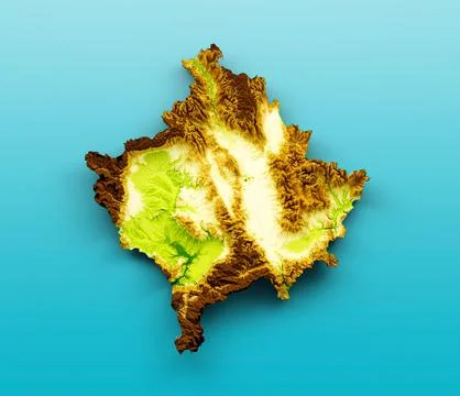 3D render of Kosovo Map Shaded relief Color Height map on a blue background Ilustración de archivo