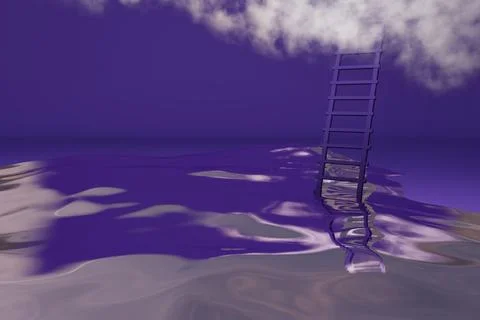 3d render of ladder from puddle up into clouds Stock Illustration
