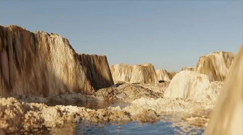 3D render landscape scenery view having mountain, sky, and water in the scene. Stock Illustration