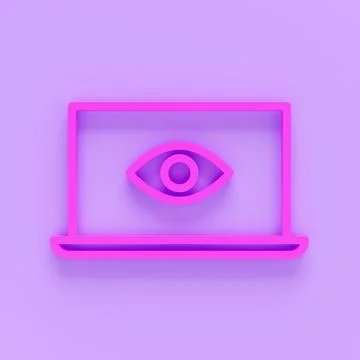 3d render of Laptop and eye icon. Internet surveillance, spyware, computer is Stock Illustration