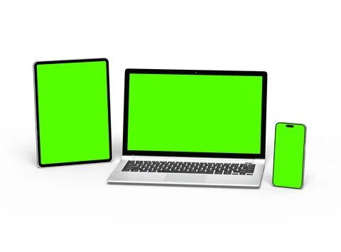 3d render of laptop and tablet with green screen on a light background Stock Illustration