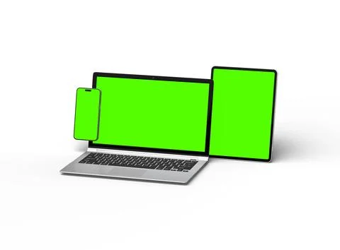 3d render of laptop and tablet with green screen on a light background Stock Illustration
