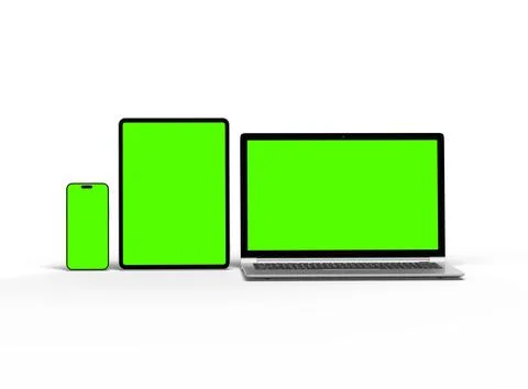 3d render of laptop and tablet with green screen on a light background Stock Illustration