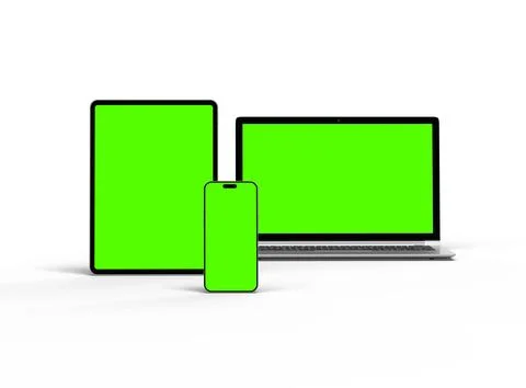 3d render of laptop and tablet with green screen on a light background Stock Illustration