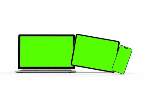 3d render of laptop and tablet with green screen on a light background Stock Illustration
