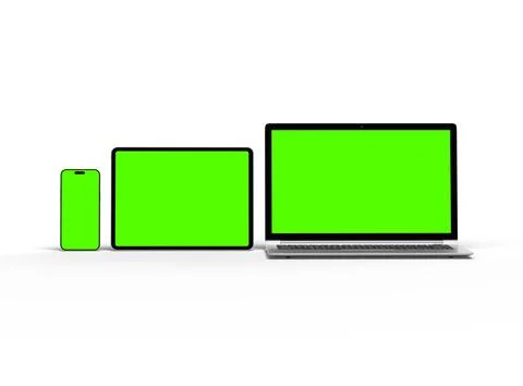 3d render of laptop and tablet with green screen on a light background Stock Illustration