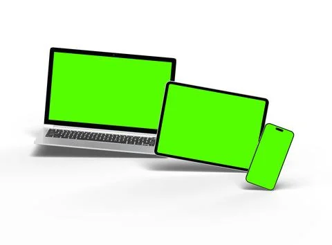 3d render of laptop and tablet with green screen on a light background Stock Illustration