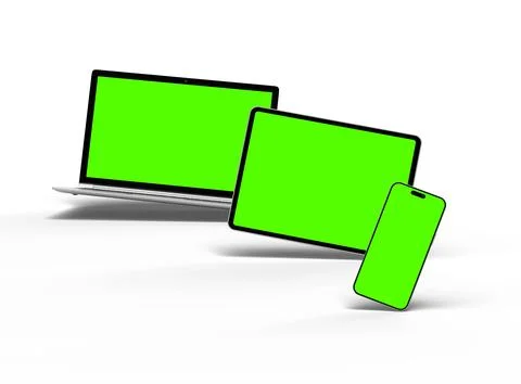 3d render of laptop and tablet with green screen on a light background Stock Illustration
